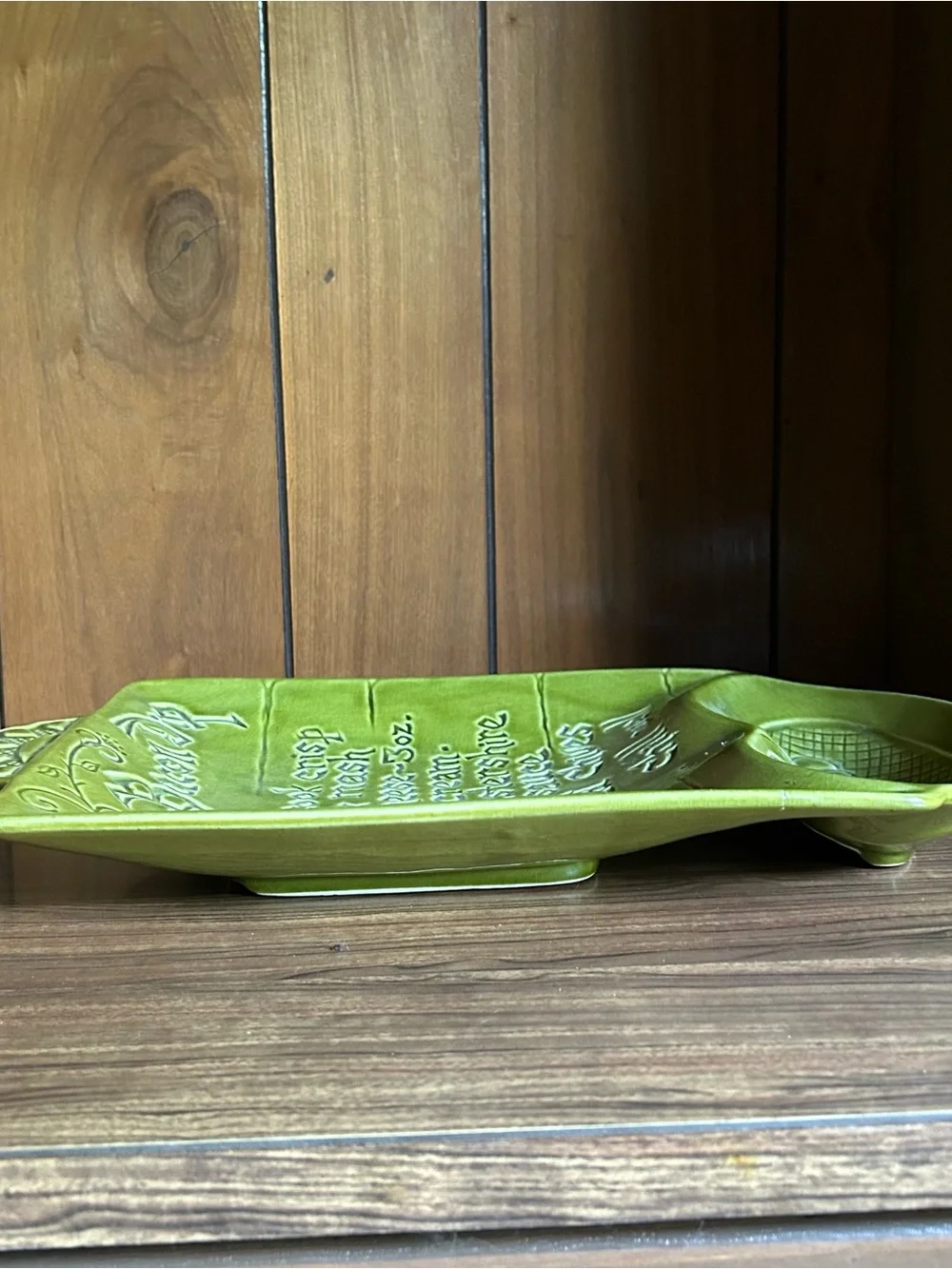 Vintage 70s Avacado Recipe Platter Ceramic Mid Century Serving Tray